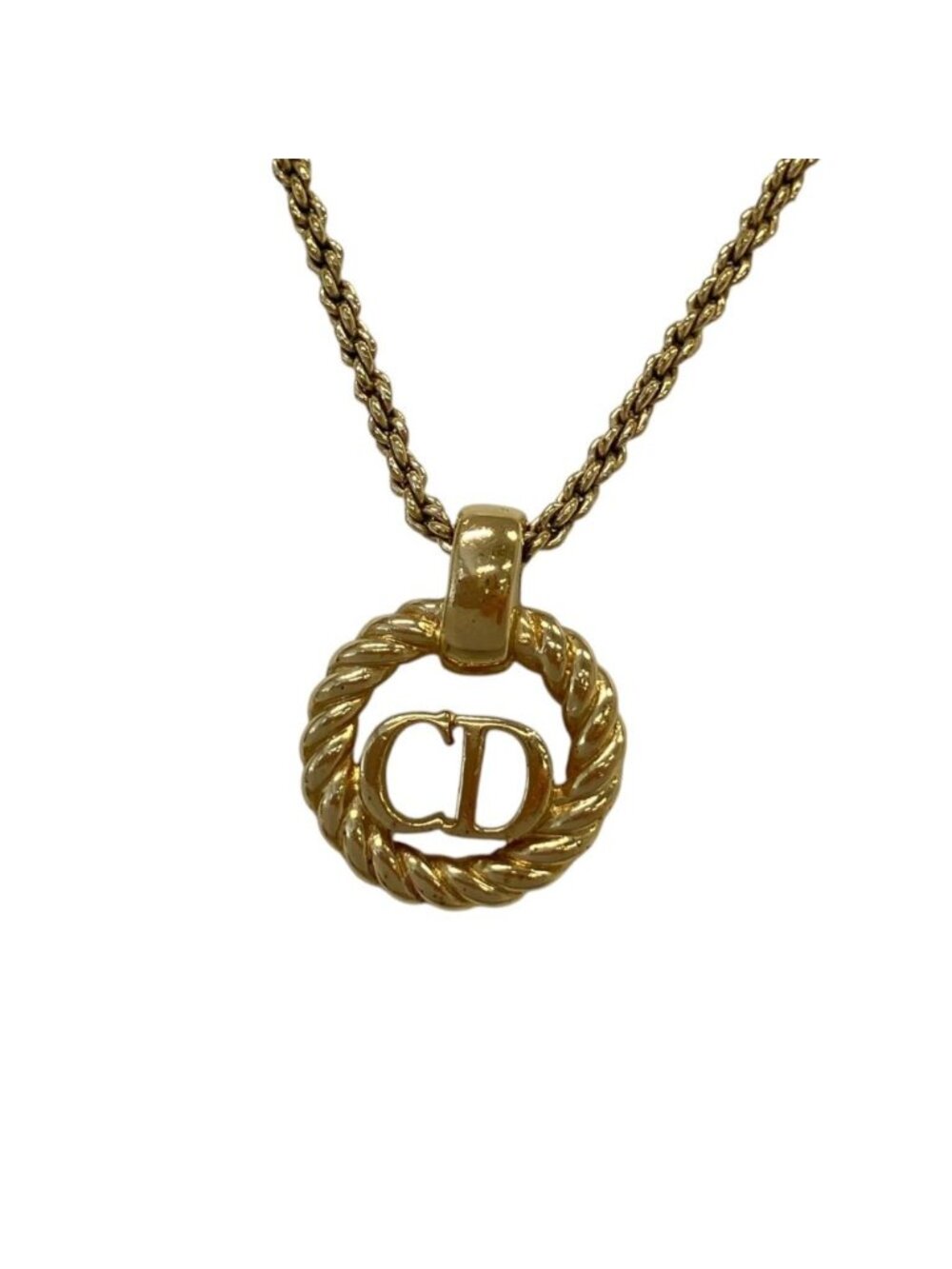 Dior Vintage Circle CD Logo Necklace Gold Colored
